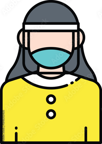Modern Flat Design Icon of a Respirator Mask, Providing Essential Health and Safety Protection Against Airborne Contaminants and Pollutants