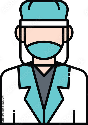 Modern Flat Design Icon of a Respirator Mask, Providing Essential Health and Safety Protection Against Airborne Contaminants and Pollutants