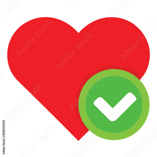 Red heart symbol with a green circle containing a white checkmark love health