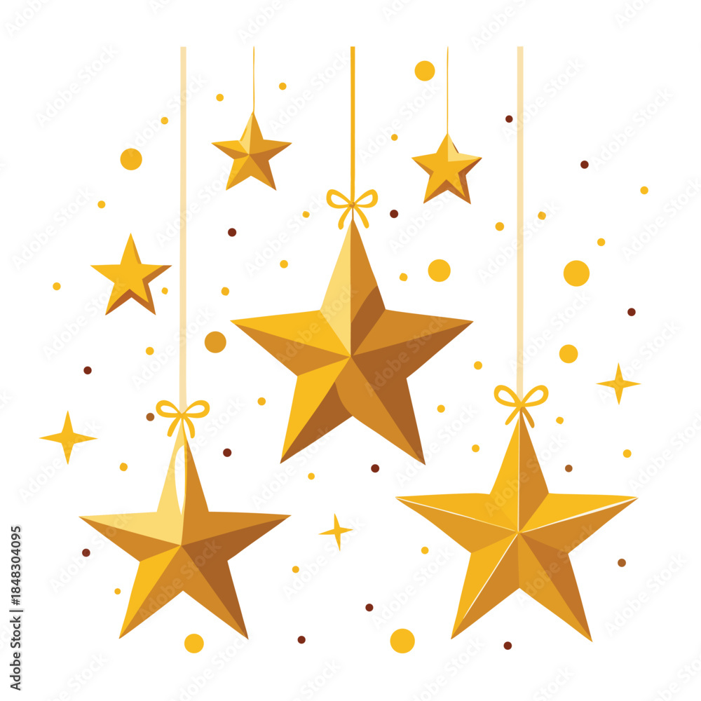 Obraz premium Collection of radiant golden star ornaments with delicate glints, perfect for creating a magical holiday atmosphere.