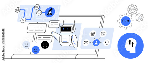 Artificial Intelligence. AI streamlining CRM and customer service operations through chatbots and analytics. Artificial intelligence improving workflows, interaction, and satisfaction. For CRM