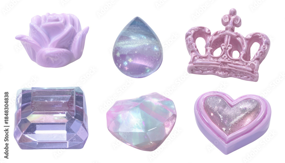 Fototapeta premium Glossy Pastel Crystal Charms with Magical Design and Transparent Background