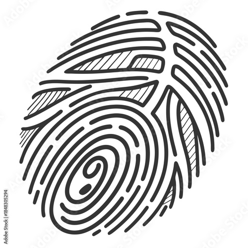 Hand drawn black fingerprint with hatching on white background thumbprint finger print