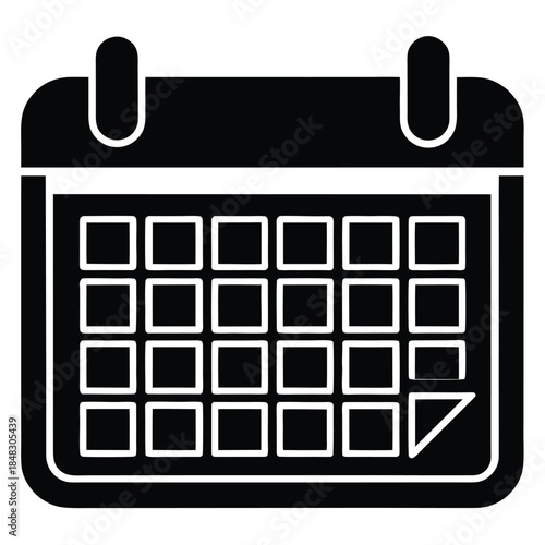 Simple stylized black icon of a calendar, representing date, schedule, planning, vector graphic