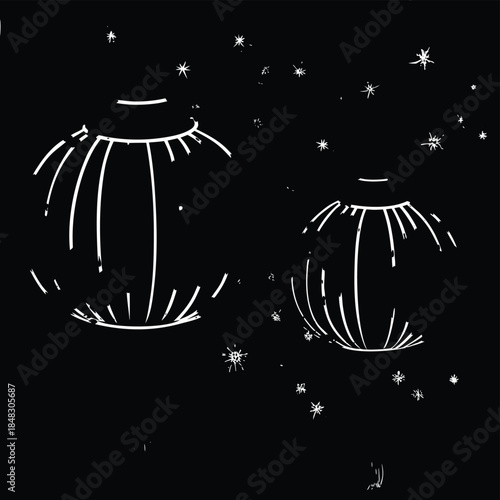 Two vibrant red lanterns with golden accents, hanging, Asian festival decoration, traditional, festive