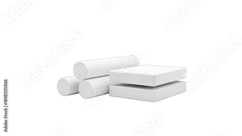 White Cylinders and Cubes on White Background