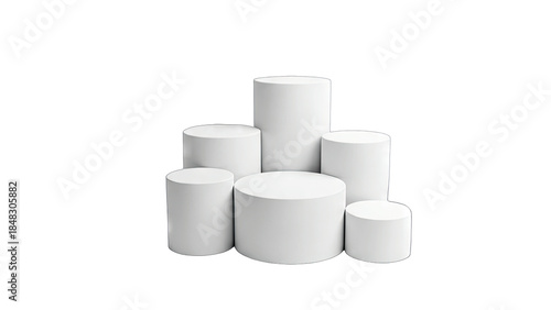 White Cylinders Displaying Products on a White Background