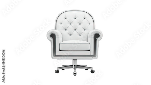 White Leather Office Chair Isolated on White Background