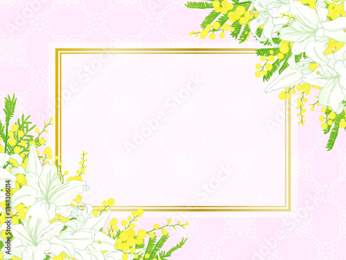 ゆりとミモザの背景④ななめ_カード風_ピンク