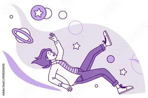 A Woman Floating Weightlessly in a Dreamy Cosmic Space Adventure