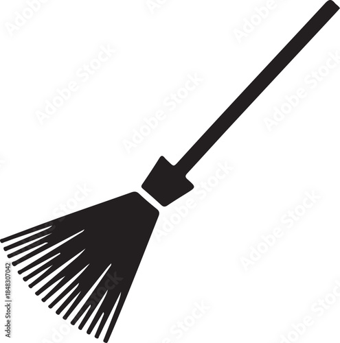 Black Broom with Wooden Handle and Bristle Head cleaning tool