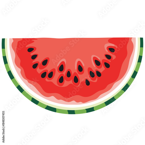 Vibrant Watermelon Slice Illustration. Fresh, Juicy Summer Fruit Wedge with Seeds and Striped Rind. Healthy Snack Graphic Element.