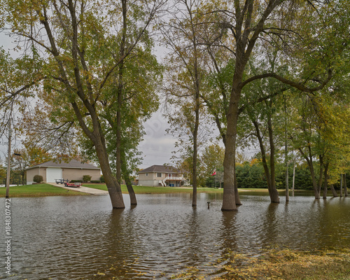 Flooded Residential Street After Heavy Rain