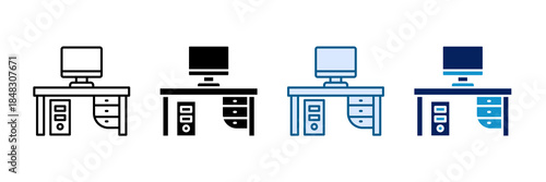 Computer Workstation Icon Set Multiple Style Collection