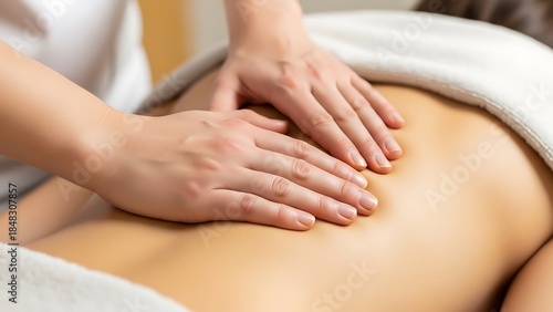Close-up of a therapist's hands giving a relaxing back massage to a client