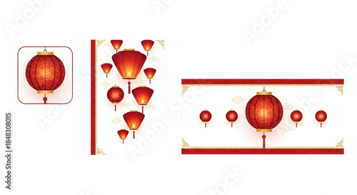 Red chinese lantern isolated on transparent background