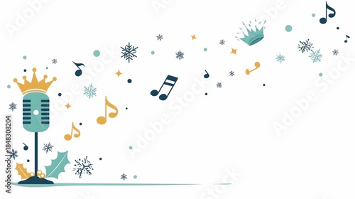 Wearing a crown microphone, winter Christmas party concert music festival