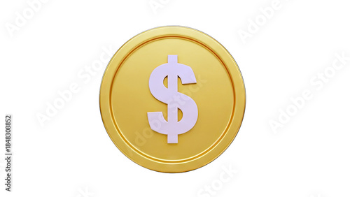 Golden Dollar Coin with Dollar Sign Isolated on White Background