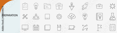 preparation themed outline icons, minimal vector symbol set