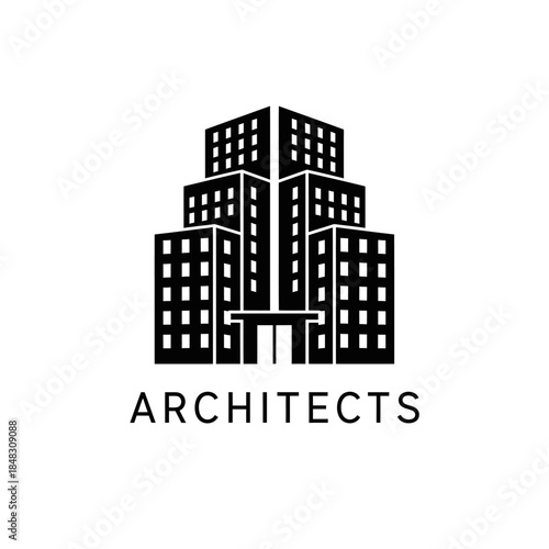 Architects building logo design with modern skyscraper silhouette.