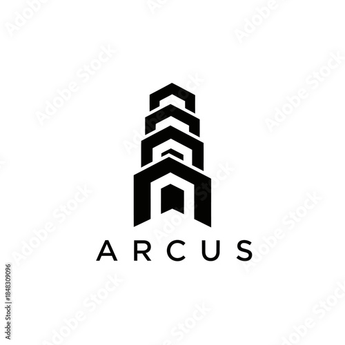 Arcus Logo Design Featuring Abstract Architectural Structure in Black and White.