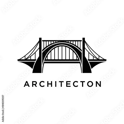 Minimalist black and white bridge logo representing architectural design and engineering.