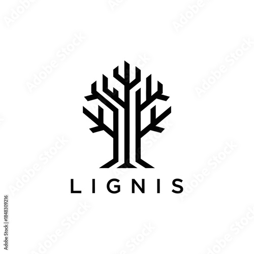 Minimalist Geometric Tree Logo Design for Lignis Brand.