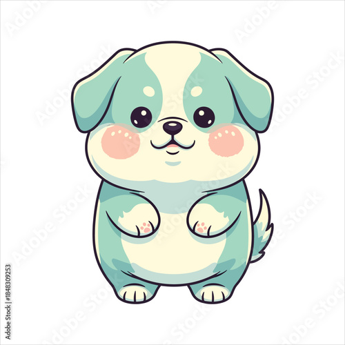Adorable cartoon dog with blue fur standing on hind legs with cheerful expression