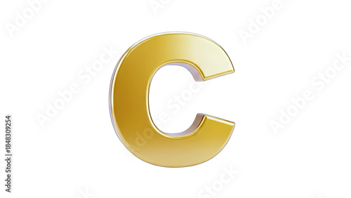 Golden Letter C Isolated on White Background