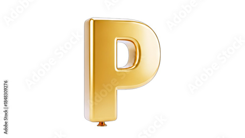 Golden Letter P Isolated on White Background