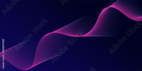 Abstract glowing wave lines on dark blue background. Dynamic wave pattern. Modern flowing wavy lines. Futuristic technology concept. Suit for banner, poster, cover, brochure, flyer, website