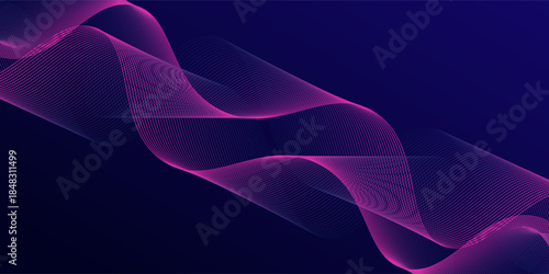 Abstract glowing wave lines on dark blue background. Dynamic wave pattern. Modern flowing wavy lines. Futuristic technology concept. Suit for banner, poster, cover, brochure, flyer, website