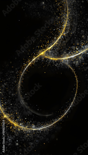 Sparkling Swirl with Stars and Golden Dust Overlay on Black background--