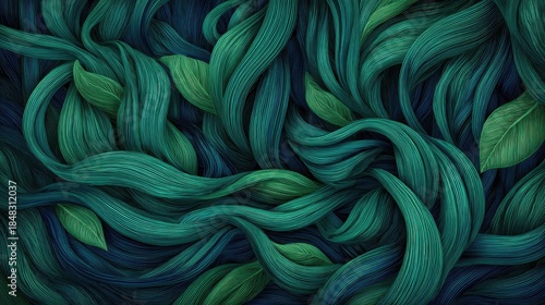 Abstract Digital Pattern With Green And Blue Twirls