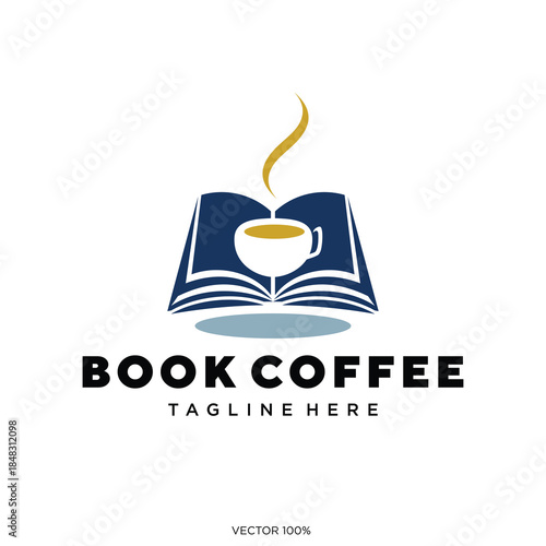 Book and Coffee Cup Logo for Reading Cafe