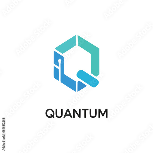 Modern abstract letter Q logo with hexagonal geometric shape and blue gradient color. Professional branding for tech, data, or quantum science