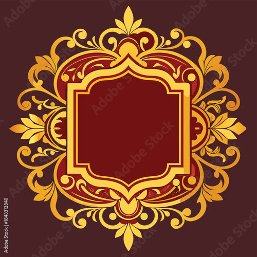 Ornate golden decorative frame, digital illustration, elegant, luxurious, intricate details, vector