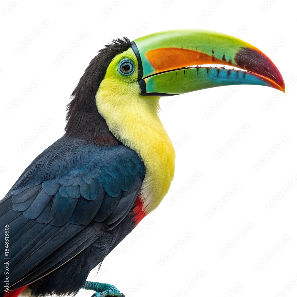 Naklejka premium Vibrant Toucan Bird with Large Colorful Beak Isolated on White Background green