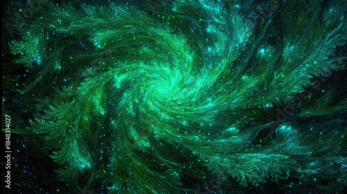 Abstract Spiral Galaxy In Green And Turquoise Colors