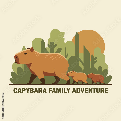 Adorable Capybara Family Embarking on Joyful Adventure.