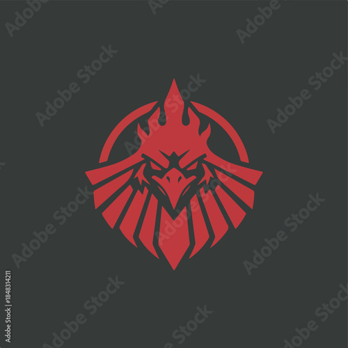 Aggressive Red Rooster Emblem with Sharp Features and Fiery Crest.