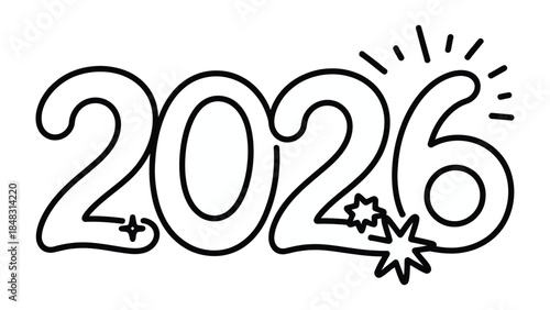 2026 Typography: A minimalistic black and white design of the numerical representation of the year 2026. This eye-catching graphic is perfect for a variety of projects.