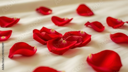red roses scattered on the bed