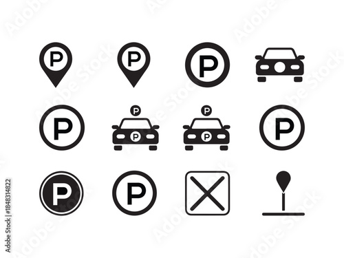 Parking sign vector set with various car park and location icons