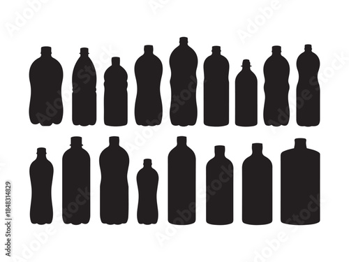 Collection of plastic bottle silhouettes in various shapes and sizes