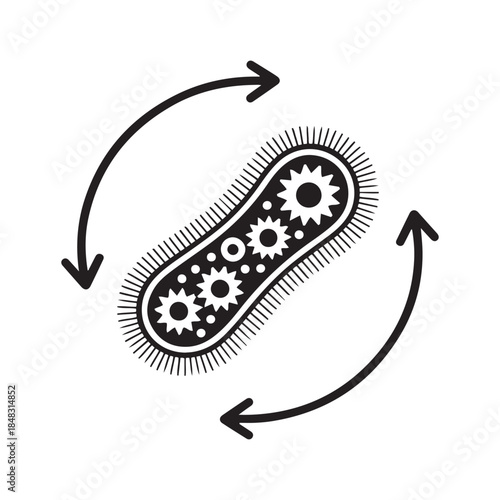 Black bacteria organism with arrows isolated on white background symbol