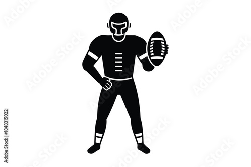 American football player with ball silhouette on white background