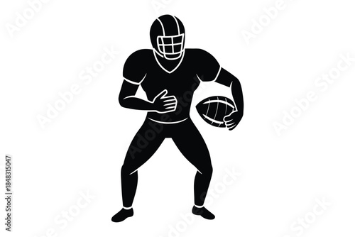 American football player with ball silhouette on white background