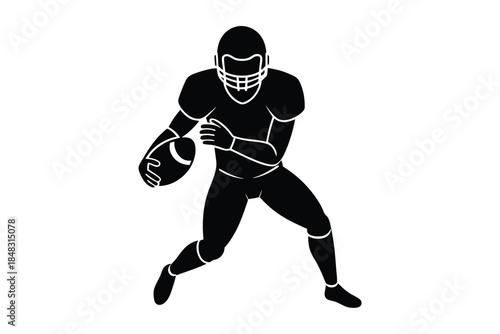 American football player with ball silhouette on white background