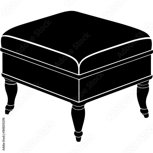 Black ottoman silhouette with white outline and four legs furniture